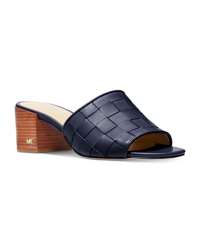 Women's Ingrid Woven Mid-Heel Mule Sandals Blue $69.30 Shoes