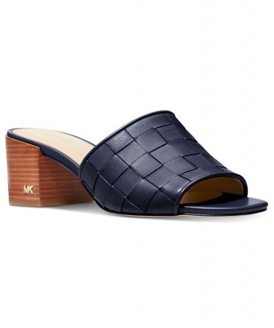 Women's Ingrid Woven Mid-Heel Mule Sandals Blue $69.30 Shoes