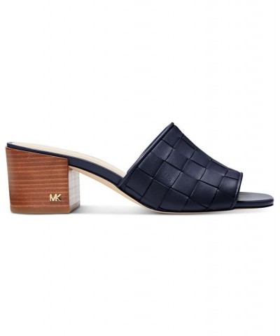 Women's Ingrid Woven Mid-Heel Mule Sandals Blue $69.30 Shoes