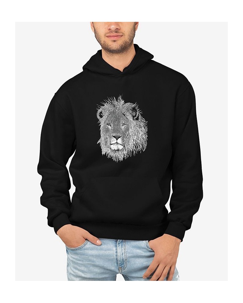 Men's Word Art Lion Hooded Sweatshirt Black $27.60 Sweatshirt