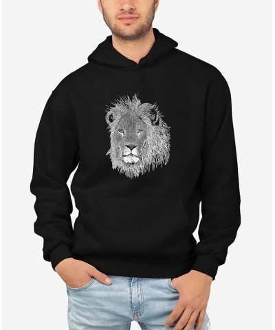 Men's Word Art Lion Hooded Sweatshirt Black $27.60 Sweatshirt