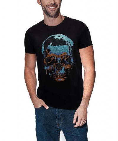 Men's Drip Skull Rhinestone T-shirt Black $19.80 T-Shirts