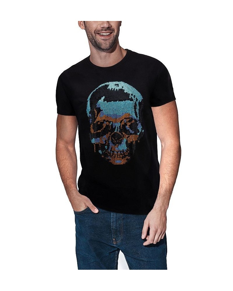 Men's Drip Skull Rhinestone T-shirt Black $19.80 T-Shirts