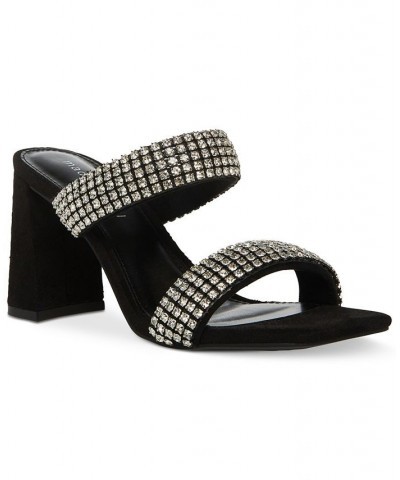 Women's Wit Rhinestone Block-Heel Dress Sandals Black $22.10 Shoes