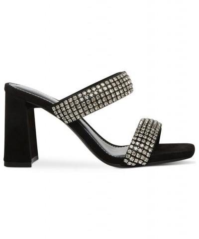 Women's Wit Rhinestone Block-Heel Dress Sandals Black $22.10 Shoes