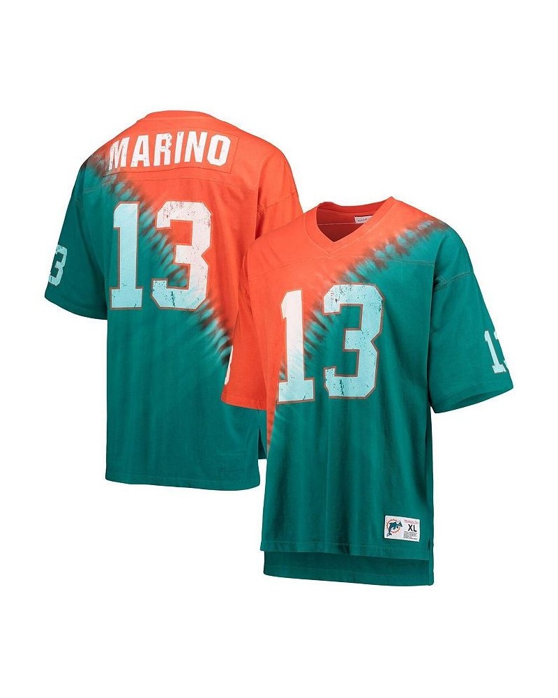 Men's Dan Marino Orange, Aqua Miami Dolphins Retired Player Name and Number Diagonal Tie-Dye V-Neck T-shirt $42.50 T-Shirts