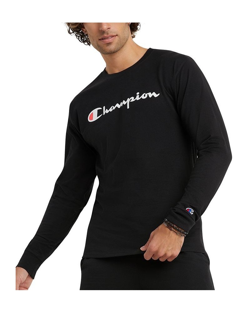 Men's Script-Logo Long Sleeve Tshirt Black $14.30 T-Shirts