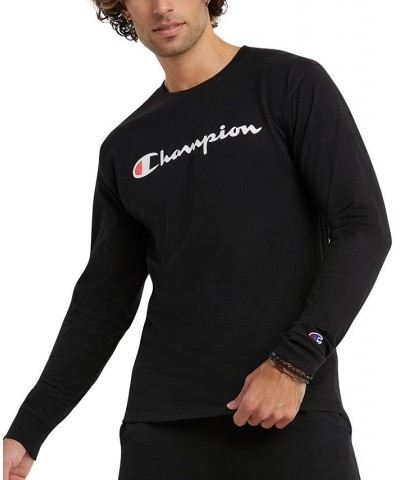 Men's Script-Logo Long Sleeve Tshirt Black $14.30 T-Shirts