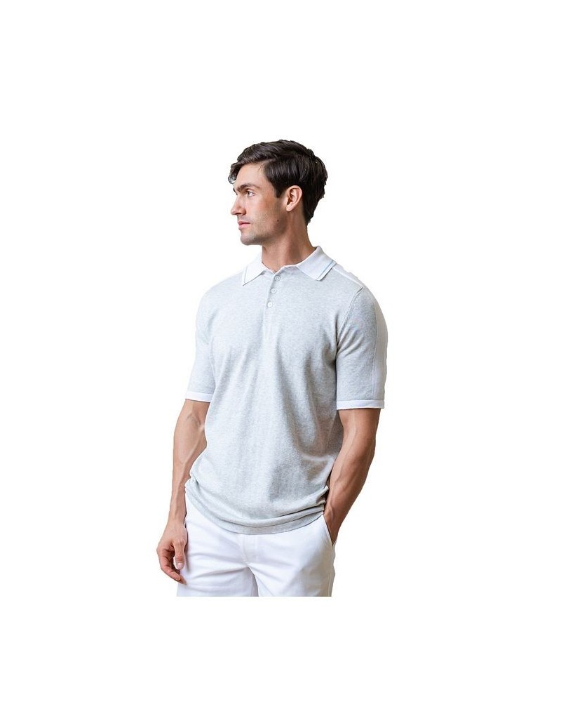 Mens' Short Sleeve Sweater Polo Light Gray Heather Colorblock $19.98 Sweaters