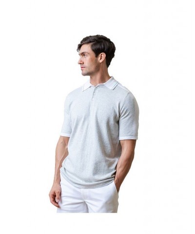 Mens' Short Sleeve Sweater Polo Light Gray Heather Colorblock $19.98 Sweaters