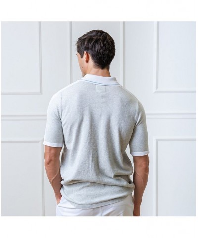 Mens' Short Sleeve Sweater Polo Light Gray Heather Colorblock $19.98 Sweaters