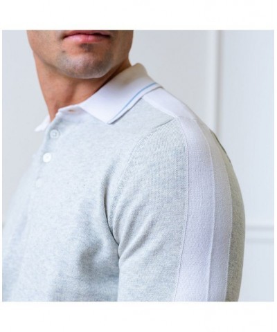 Mens' Short Sleeve Sweater Polo Light Gray Heather Colorblock $19.98 Sweaters