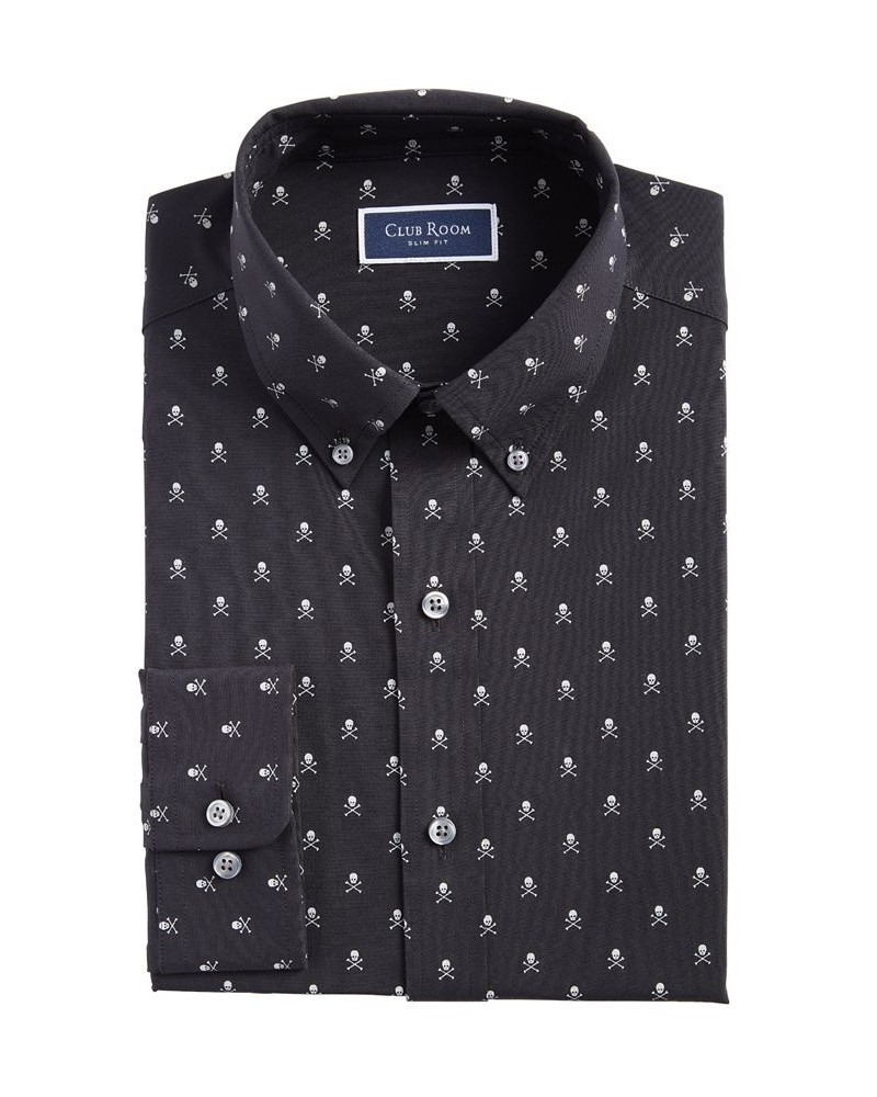 Men's Slim Fit Skull Print Dress Shirt Multi $16.80 Dress Shirts