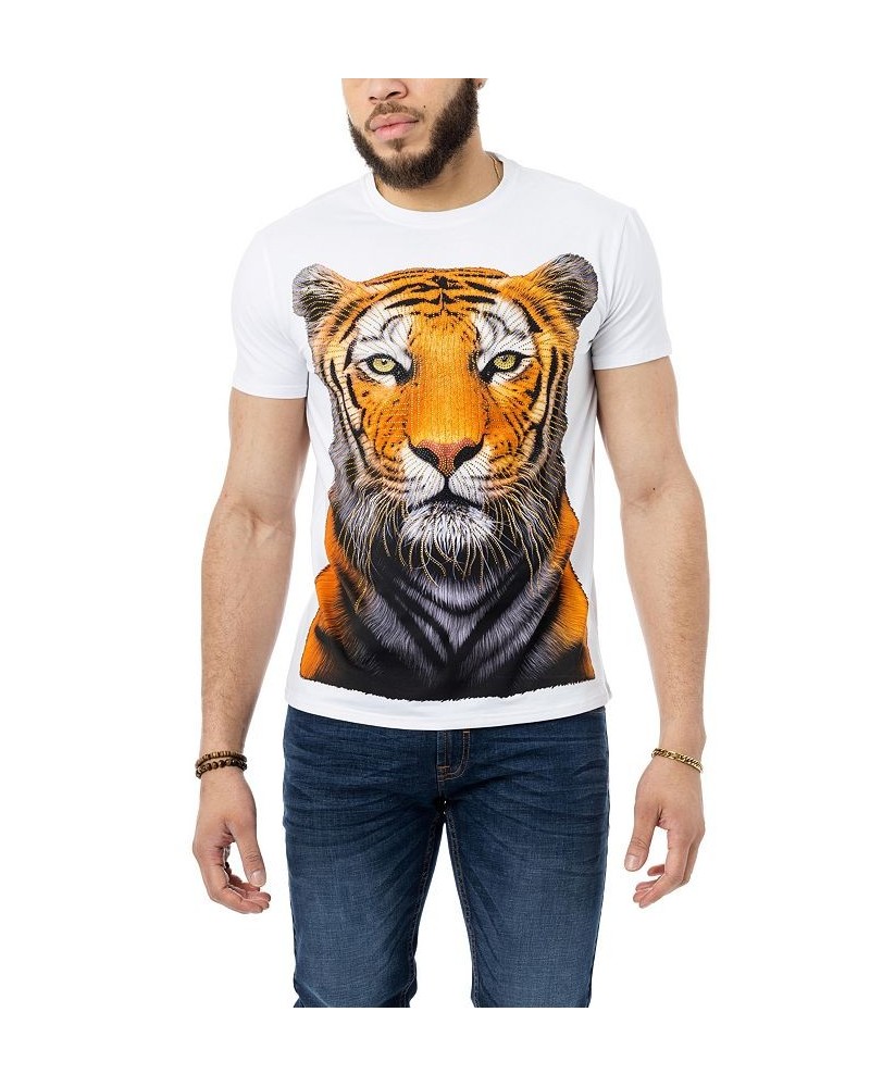 Men's Tiger Rhinestone T-shirt White $20.25 T-Shirts