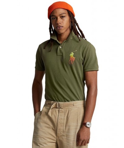 Men's Custom Slim Fit Big Pony Mesh Polo Shirt Green $56.70 Polo Shirts