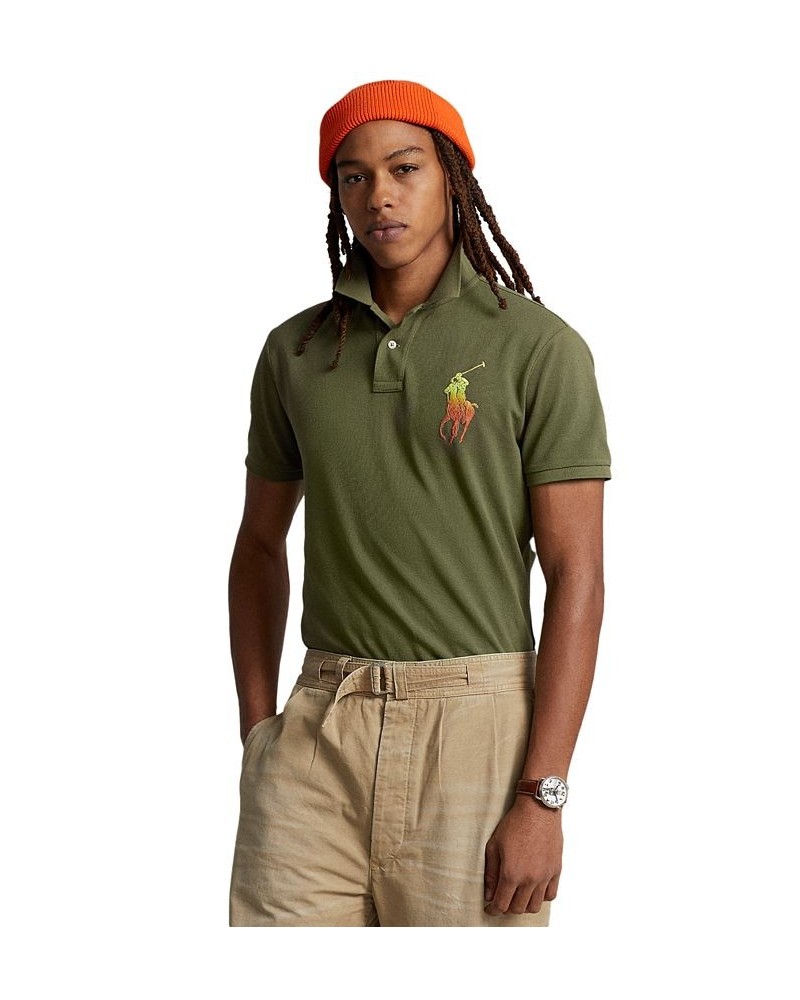 Men's Custom Slim Fit Big Pony Mesh Polo Shirt Green $56.70 Polo Shirts