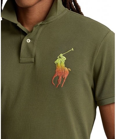 Men's Custom Slim Fit Big Pony Mesh Polo Shirt Green $56.70 Polo Shirts