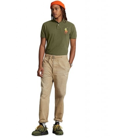 Men's Custom Slim Fit Big Pony Mesh Polo Shirt Green $56.70 Polo Shirts