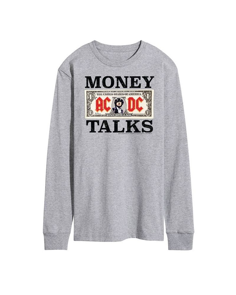 Men's ACDC Money Talks Long Sleeve T-shirt Gray $25.20 T-Shirts