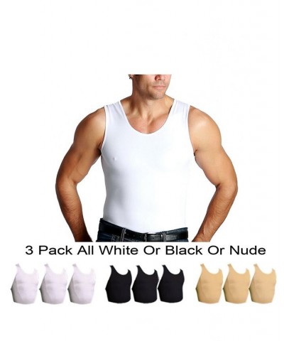 Men's Big & Tall Insta Slim 3 Pack Compression Muscle Tank T-Shirts Black $81.25 Undershirt