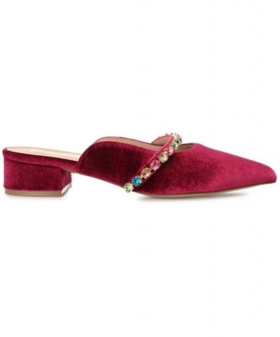 Women's Jewel Velvet Flats Red $48.00 Shoes