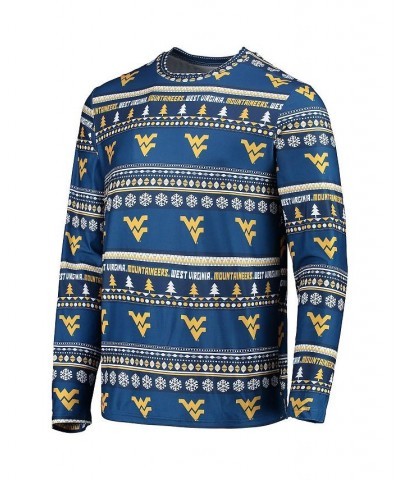 Men's Navy West Virginia Mountaineers Ugly Sweater Long Sleeve T-shirt and Pants Sleep Set $33.00 Pajama