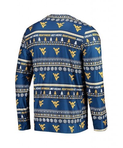 Men's Navy West Virginia Mountaineers Ugly Sweater Long Sleeve T-shirt and Pants Sleep Set $33.00 Pajama