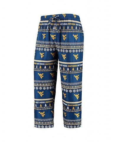 Men's Navy West Virginia Mountaineers Ugly Sweater Long Sleeve T-shirt and Pants Sleep Set $33.00 Pajama