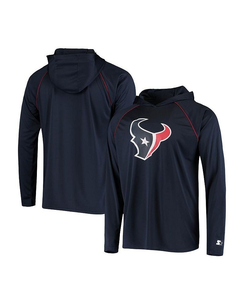 Men's Navy Houston Texans Warmup Hoodie Raglan Long Sleeve T-shirt $29.90 T-Shirts