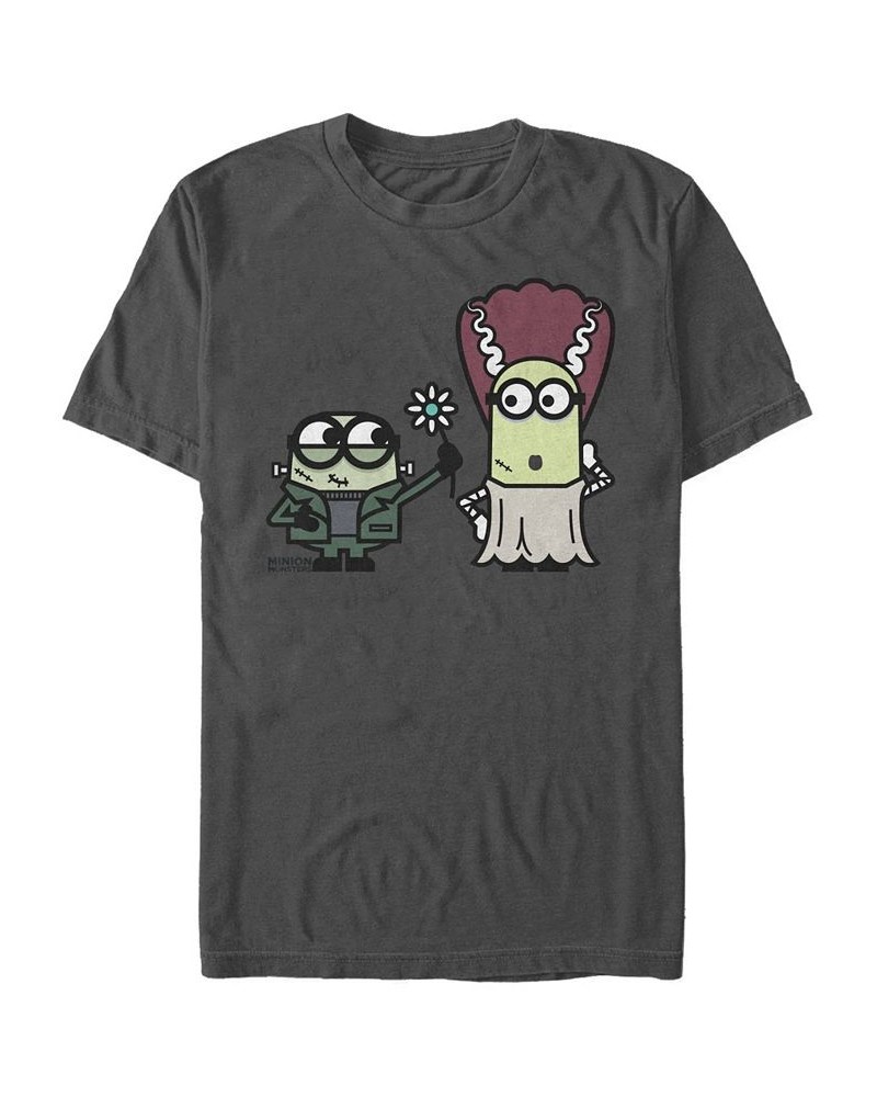 Despicable Me Men's Minions Frankenstein and His Bride Halloween Short Sleeve T-Shirt Gray $20.29 T-Shirts