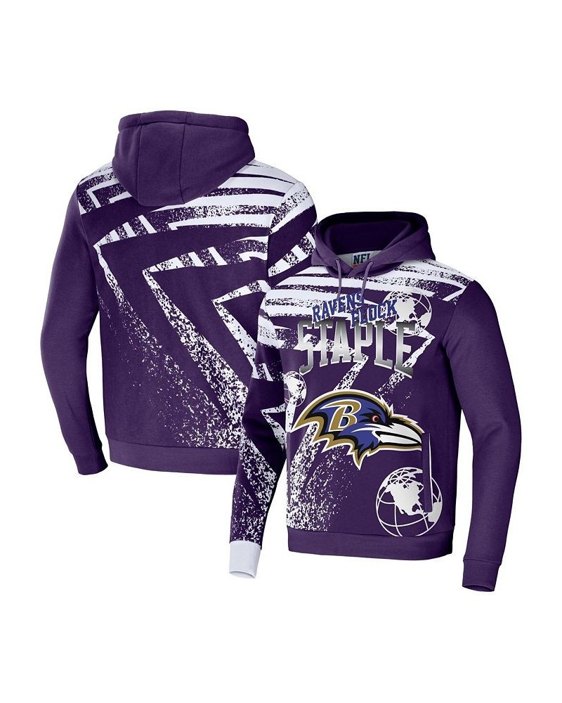 Men's NFL X Staple Purple Baltimore Ravens Team Slogan All Over Print Pullover Hoodie $29.40 Sweatshirt