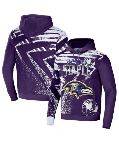 Men's NFL X Staple Purple Baltimore Ravens Team Slogan All Over Print Pullover Hoodie $29.40 Sweatshirt