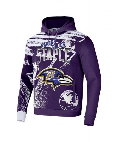 Men's NFL X Staple Purple Baltimore Ravens Team Slogan All Over Print Pullover Hoodie $29.40 Sweatshirt