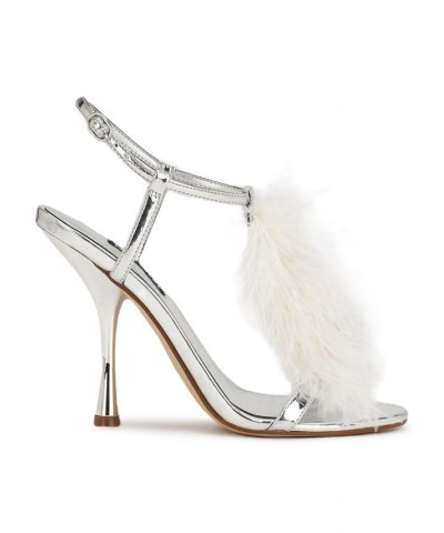 Women's Million Ankle Strap Heeled Dress Sandals White $59.50 Shoes