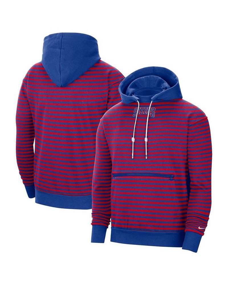 Men's Red and Royal Philadelphia 76ers 75th Anniversary Courtside Striped Pullover Hoodie $36.30 Sweatshirt