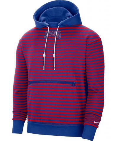 Men's Red and Royal Philadelphia 76ers 75th Anniversary Courtside Striped Pullover Hoodie $36.30 Sweatshirt