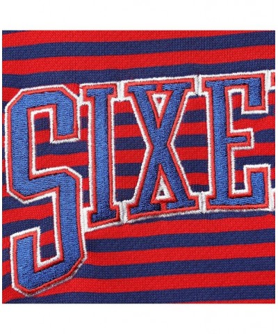 Men's Red and Royal Philadelphia 76ers 75th Anniversary Courtside Striped Pullover Hoodie $36.30 Sweatshirt