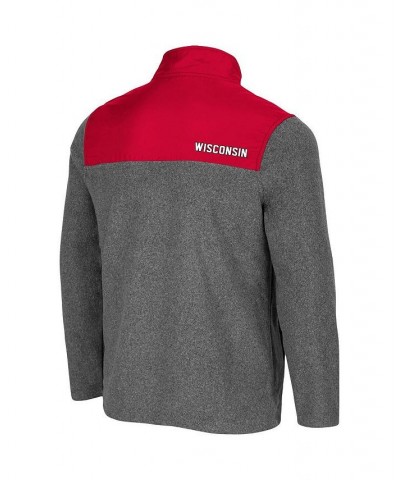 Men's Heathered Charcoal, Red Wisconsin Badgers Huff Snap Pullover $38.24 Sweatshirt