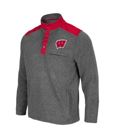 Men's Heathered Charcoal, Red Wisconsin Badgers Huff Snap Pullover $38.24 Sweatshirt