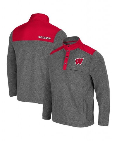 Men's Heathered Charcoal, Red Wisconsin Badgers Huff Snap Pullover $38.24 Sweatshirt