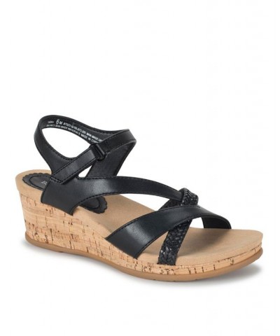 Women's Farah Casual Almond Toe Wedge Sandal Black $45.39 Shoes