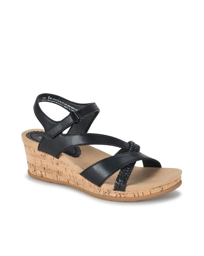 Women's Farah Casual Almond Toe Wedge Sandal Black $45.39 Shoes