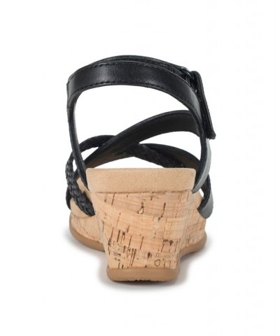 Women's Farah Casual Almond Toe Wedge Sandal Black $45.39 Shoes