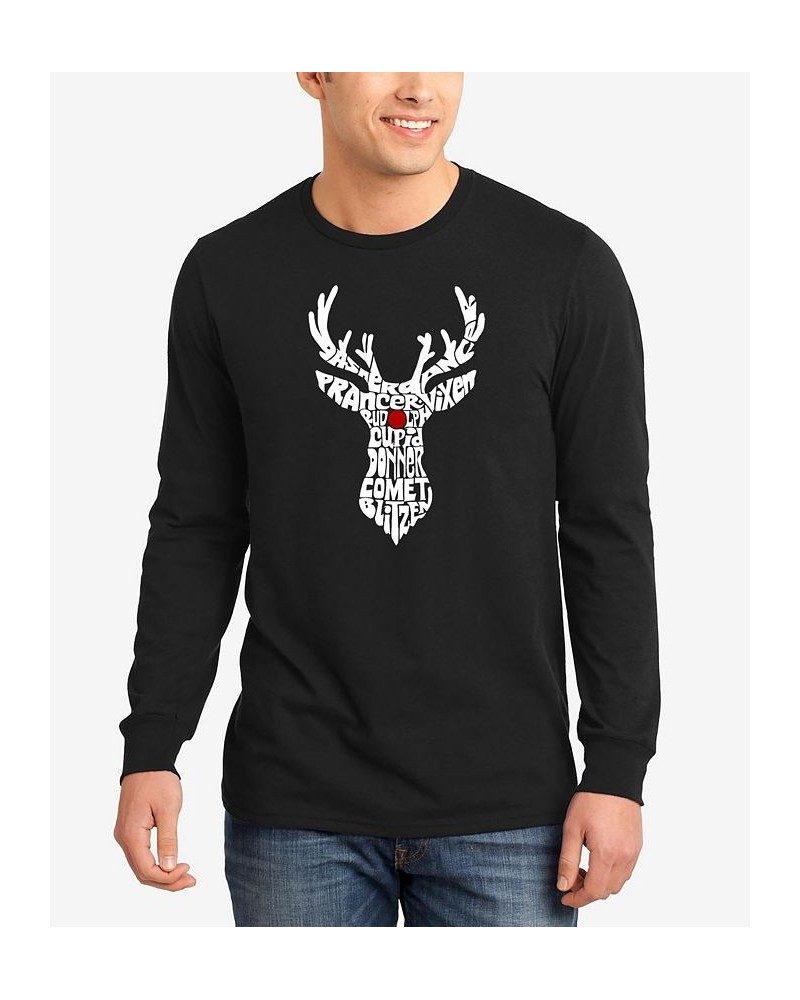 Men's Santa's Reindeer Word Art Long Sleeve T-shirt Black $22.79 T-Shirts