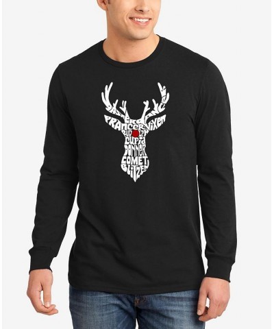 Men's Santa's Reindeer Word Art Long Sleeve T-shirt Black $22.79 T-Shirts