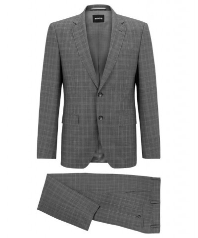 BOSS Men's Slim-Fit Suit in Micro-Patterned Performance-Stretch Cloth Silver $297.85 Suits