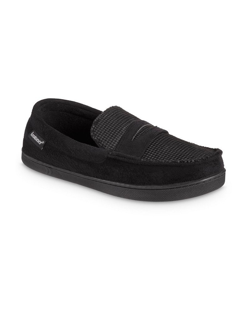 Men's Advanced Memory Foam Microsuede and Houndstooth Jasper Moccasin Comfort Slippers Black $15.48 Slippers