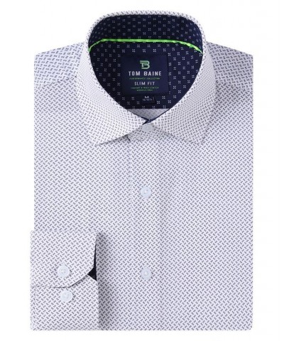 Men's Slim Fit Performance Long Sleeve Geometric Dress Shirt White Geo $18.45 Dress Shirts