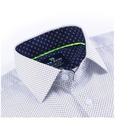 Men's Slim Fit Performance Long Sleeve Geometric Dress Shirt White Geo $18.45 Dress Shirts