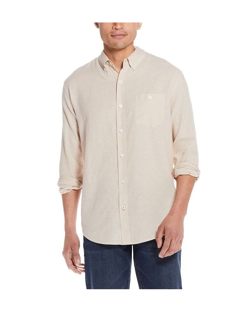 Men's Linen Cotton Long Sleeve Button Down Shirt PD02 $22.53 Shirts